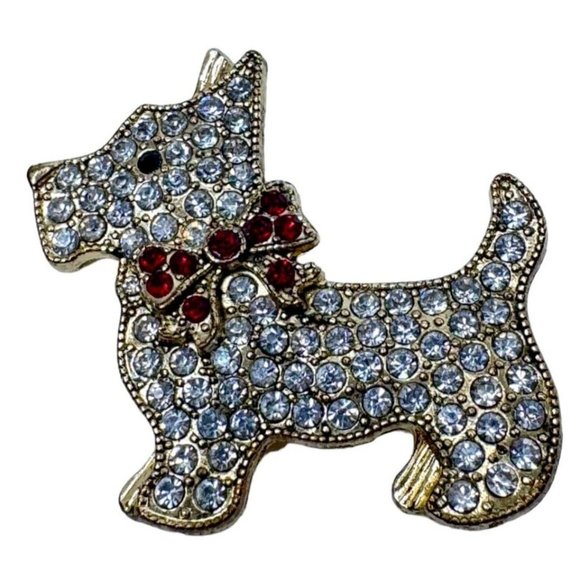 Signed Monet Scottish Terrier Scotty Dog Christmas Holiday Pin Brooch Jewelry 2" - Picture 2 of 5